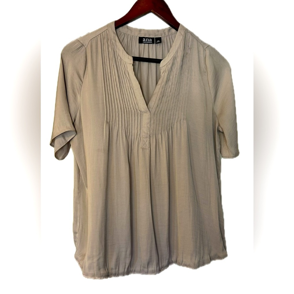 a.n.a Cream Pleated V-Neck Blouse